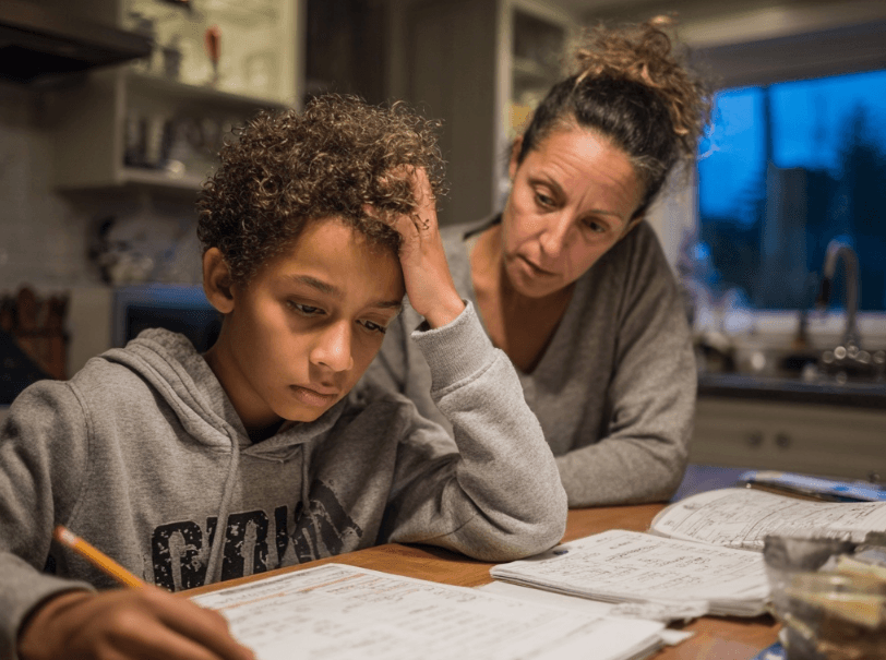 Child frustrated with math homework